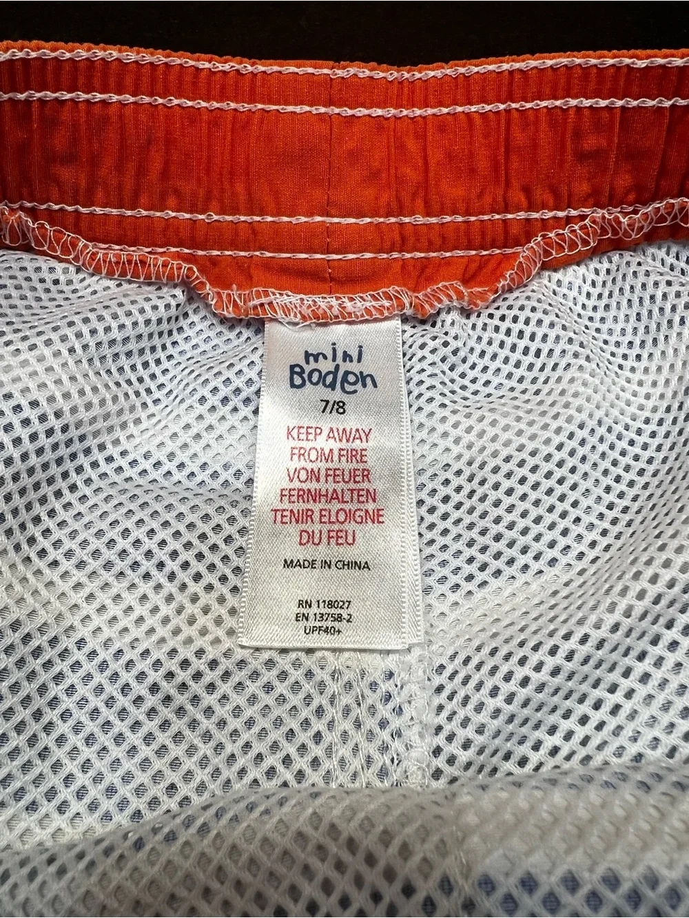 Mini Boden Blue and White Striped Shorts with Orange Waistband size 7/8